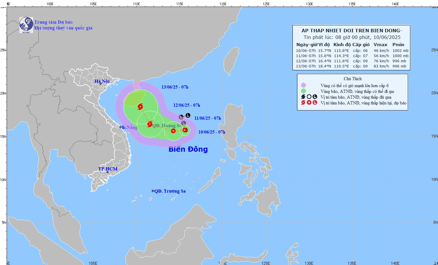 Ngày 12/6, áp thấp nhiệt đới có khả năng mạnh lên thành bão