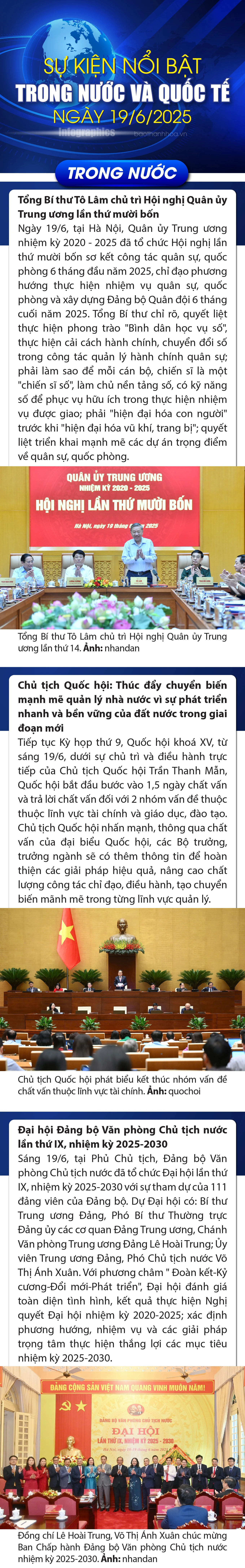 Sự kiện nổi bật trong nước, quốc tế ngày 19/6/2025