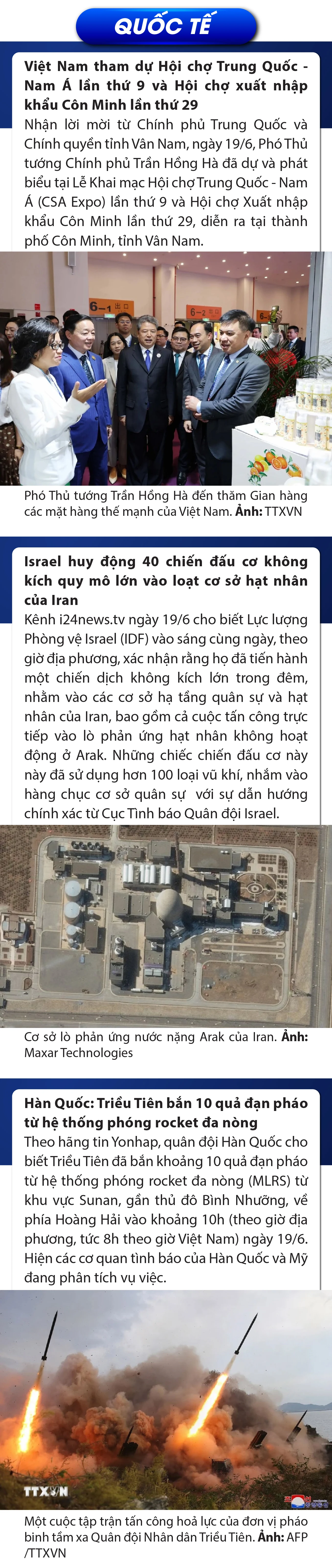 Sự kiện nổi bật trong nước, quốc tế ngày 19/6/2025