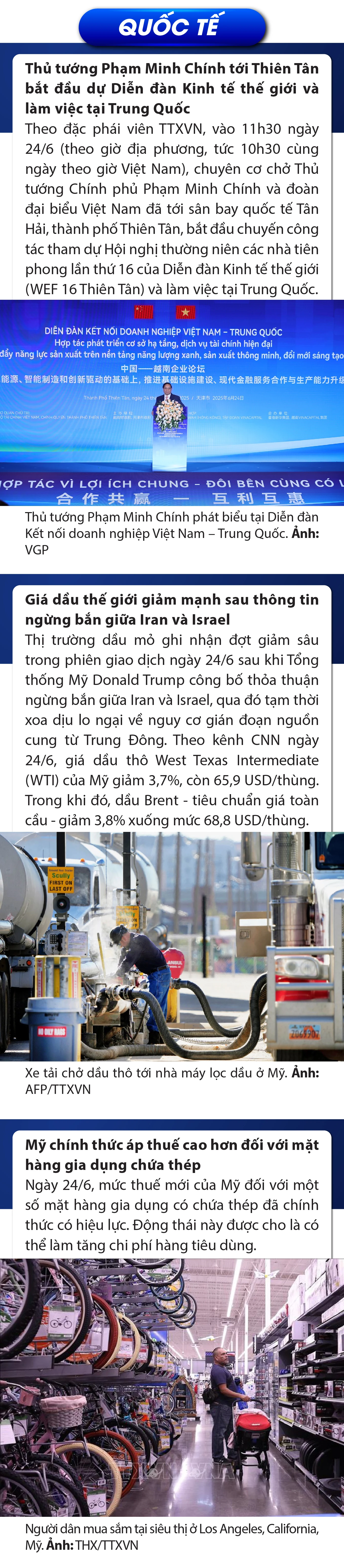 Sự kiện nổi bật trong nước, quốc tế ngày 24/6/2025