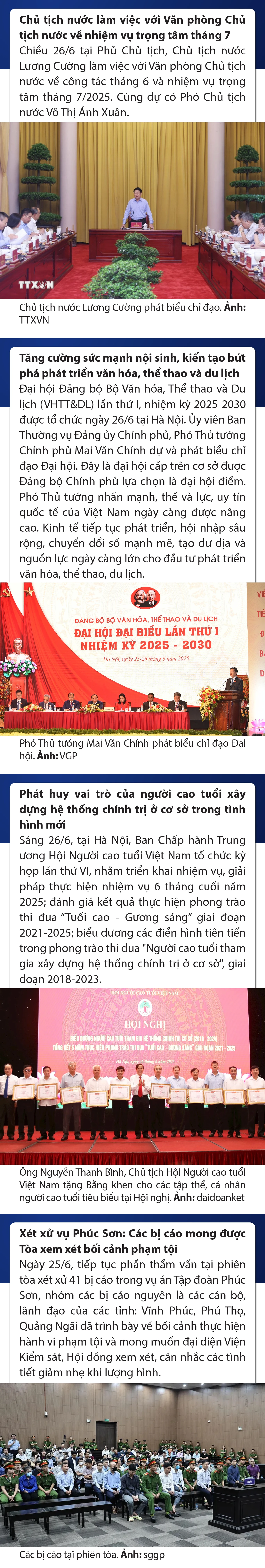 Sự kiện nổi bật trong nước, quốc tế ngày 26/6/2025