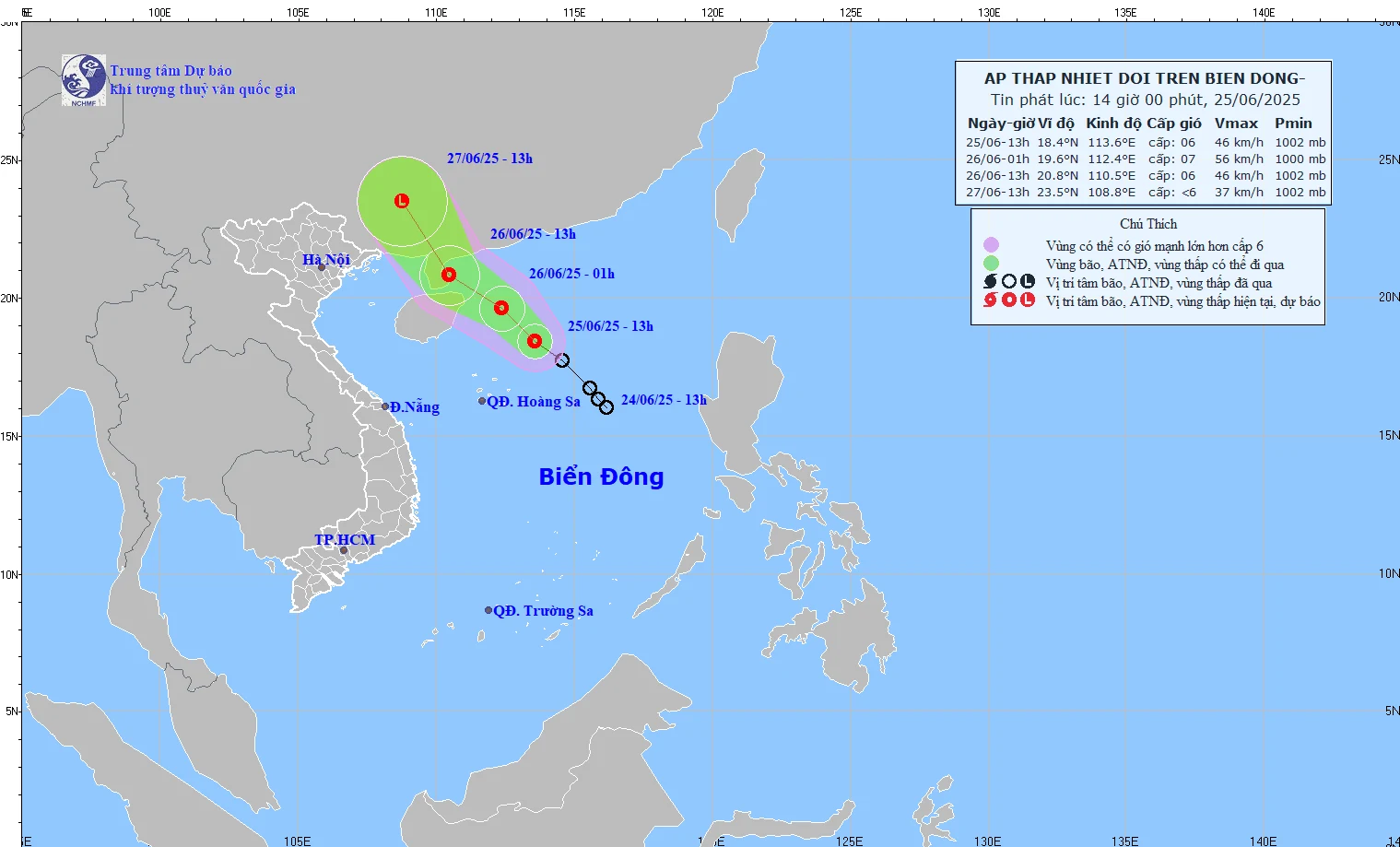 Áp thấp nhiệt đới di chuyển theo hướng Tây Bắc, tốc độ khoảng 20km/h