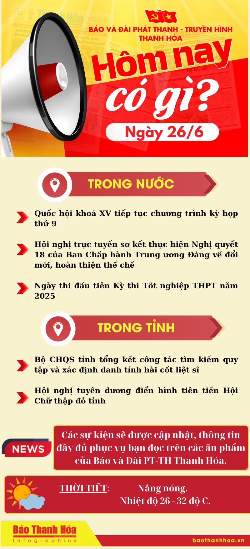Hôm nay có gì? - Sự kiện nổi bật ngày 26/6/2025