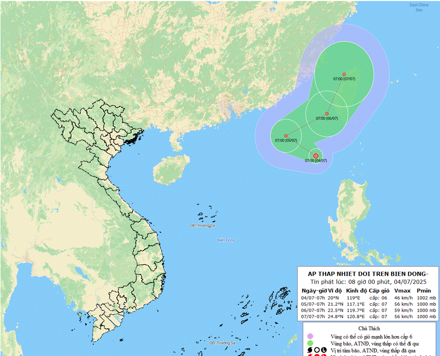 Vùng áp thấp khu vực Biển Đông đã mạnh lên thành áp thấp nhiệt đới