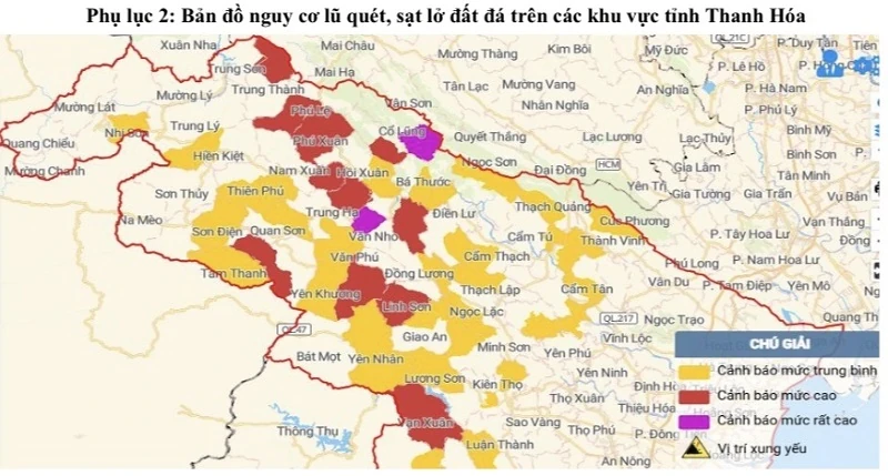 Cảnh báo lũ quét, sạt lở, sụt lún đất do mưa lũ hoặc dòng chảy trên khu vực tỉnh Thanh Hóa