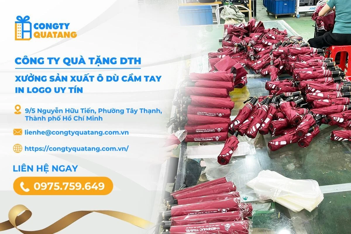 Công ty Quà tặng DTH: Sản xuất ô dù cầm tay in logo uy tín, chất lượng