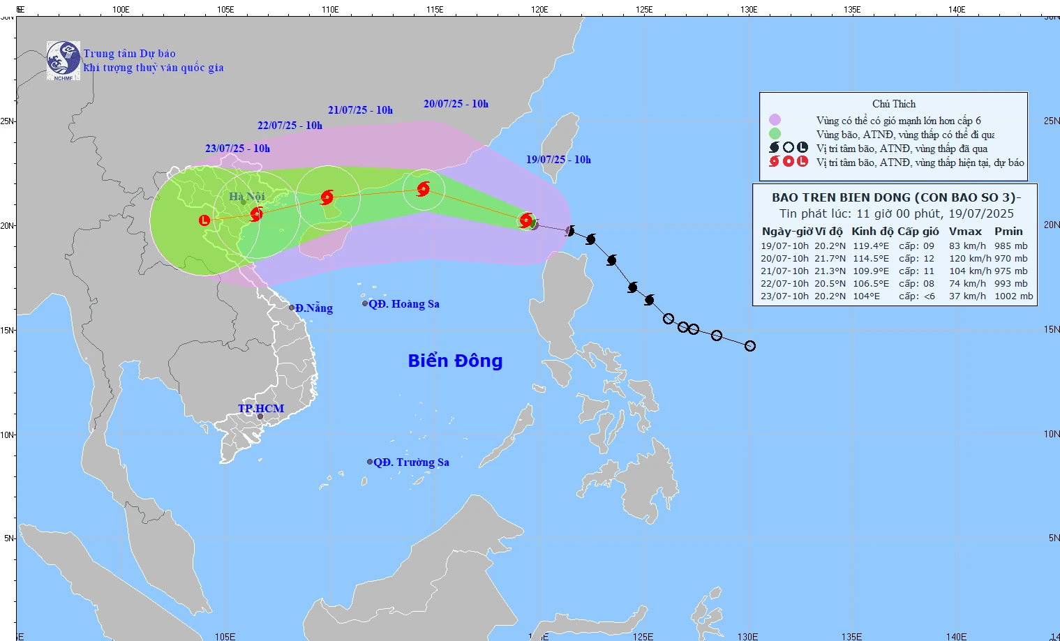 Bão Wipha đang di chuyển với tốc độ 20km/h và tiếp tục mạnh thêm