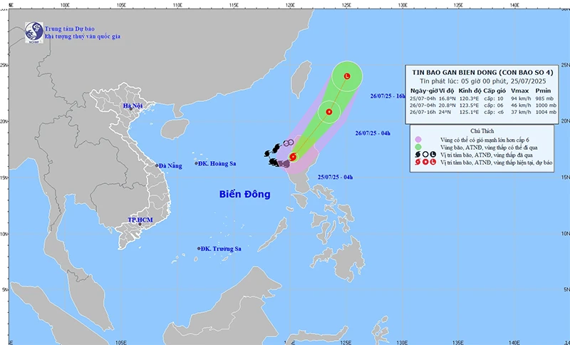 Bão số 4 mạnh cấp 9, không có khả năng ảnh hưởng đến Việt Nam
