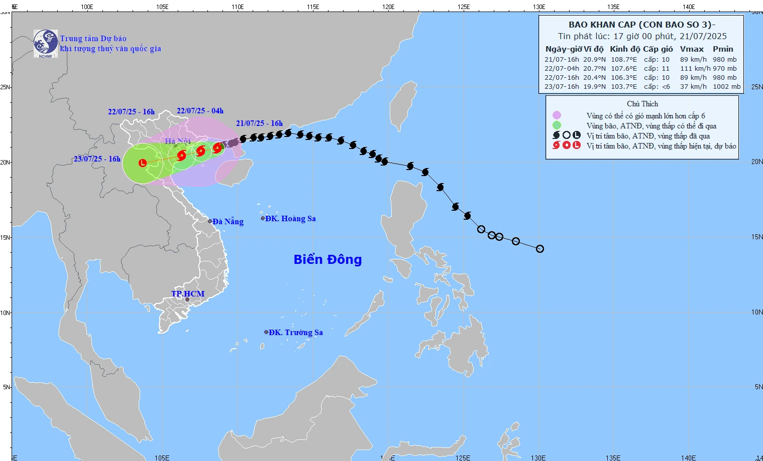 Dự báo 16h ngày 22/7, bão vào đất liền ven biển Hải Phòng-Thanh Hóa