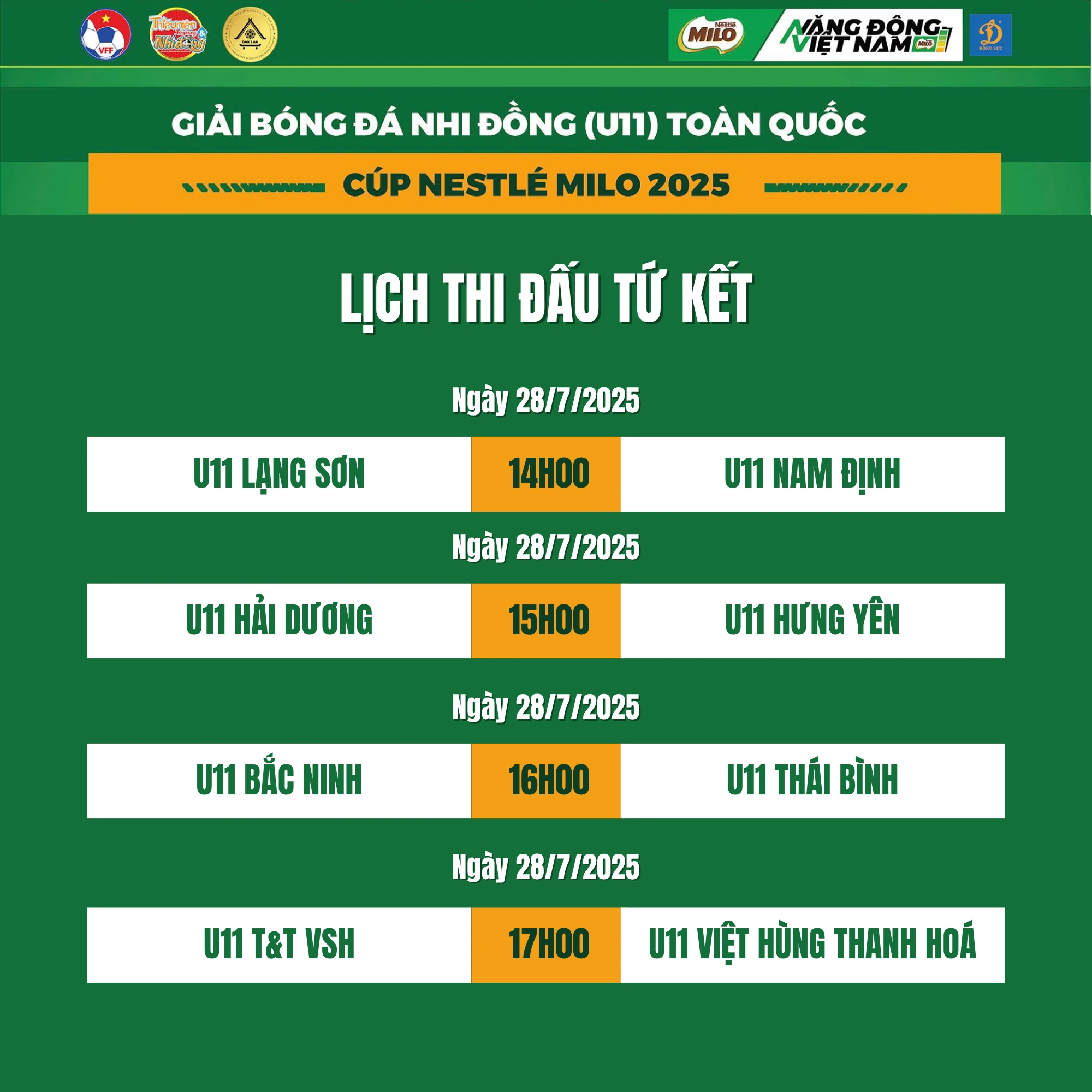 Việt Hùng Thanh Hóa xác định đối thủ tại tứ kết Giải bóng đá Nhi đồng toàn quốc 2025