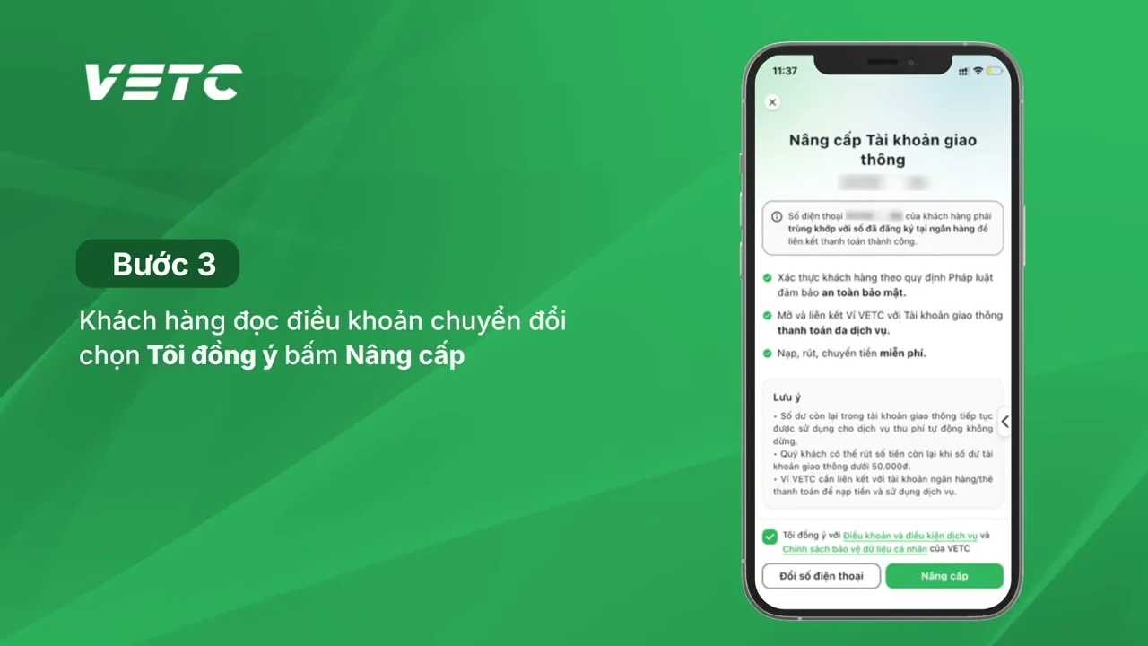 Hướng dẫn nâng cấp tài khoản thu phí lên tài khoản giao thông