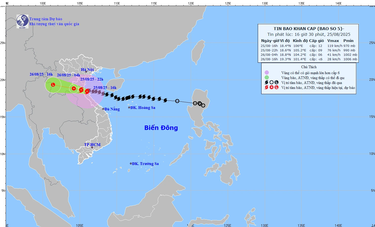 Bão số 5 ít di chuyển, cường độ giảm