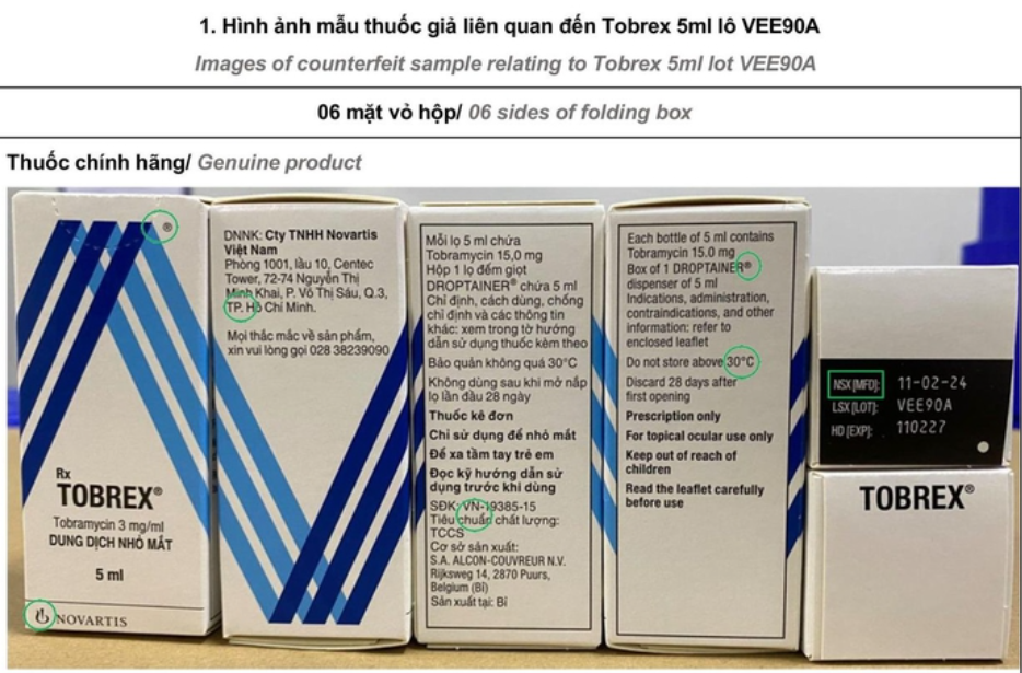 Không kinh doanh, sử dụng sản phẩm thuốc nhỏ mắt có dấu hiệu giả mạo