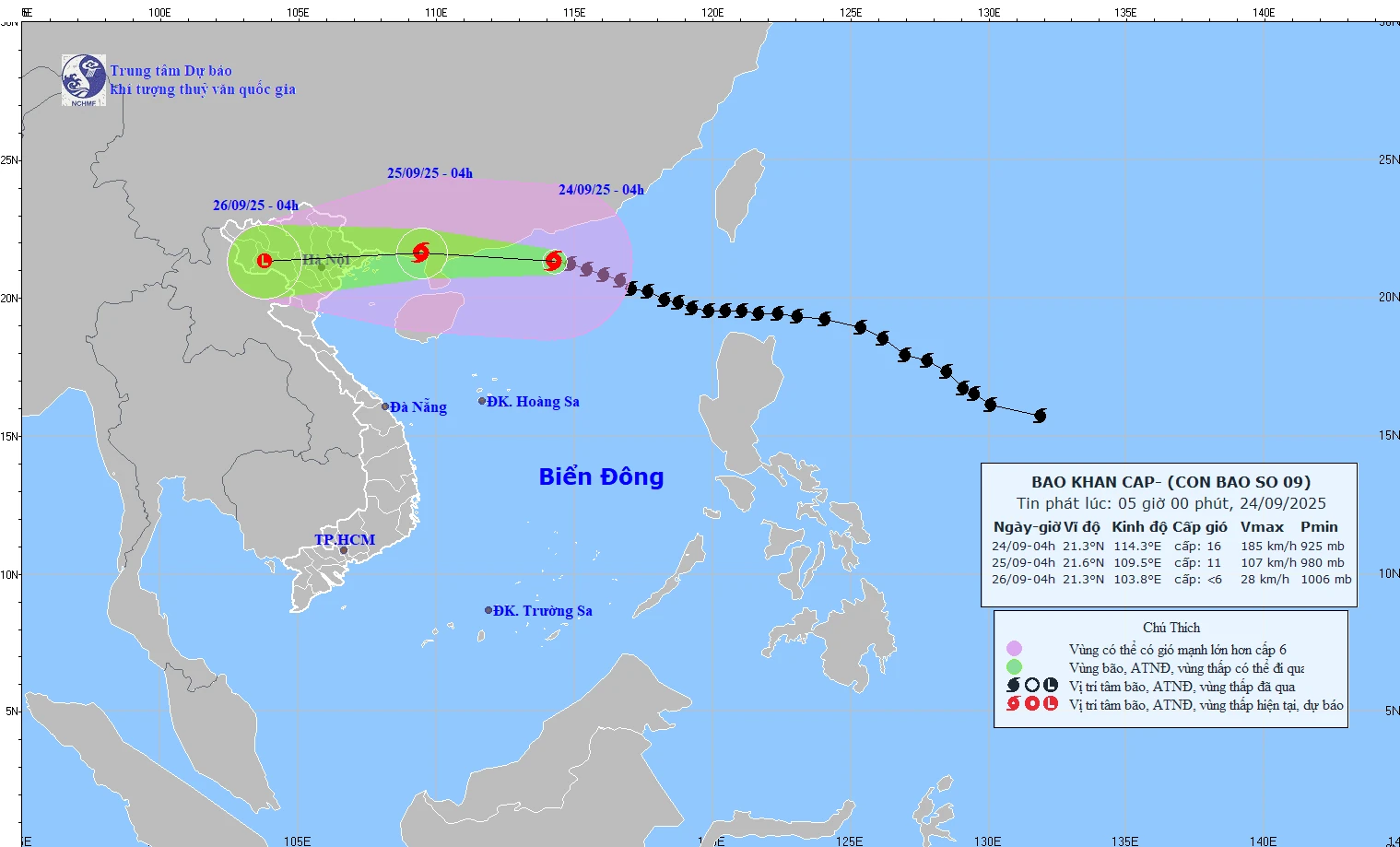 Siêu bão RAGASA cách Móng Cái khoảng 650km, giật trên cấp 17