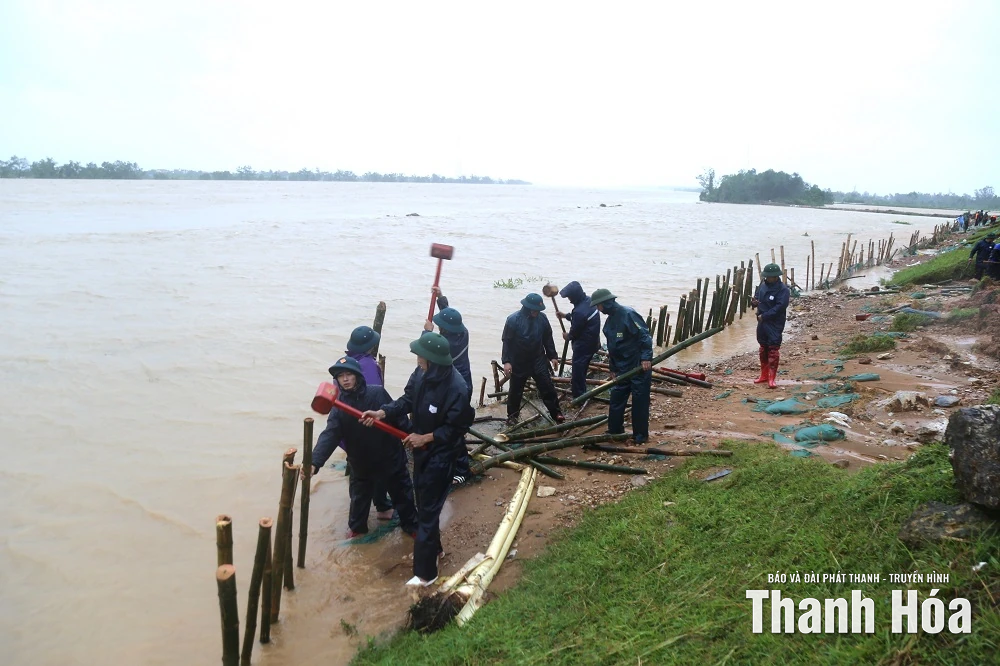 Chủ tịch UBND tỉnh Nguyễn Hoài Anh kiểm tra sự cố đê tại phường Quảng Phú