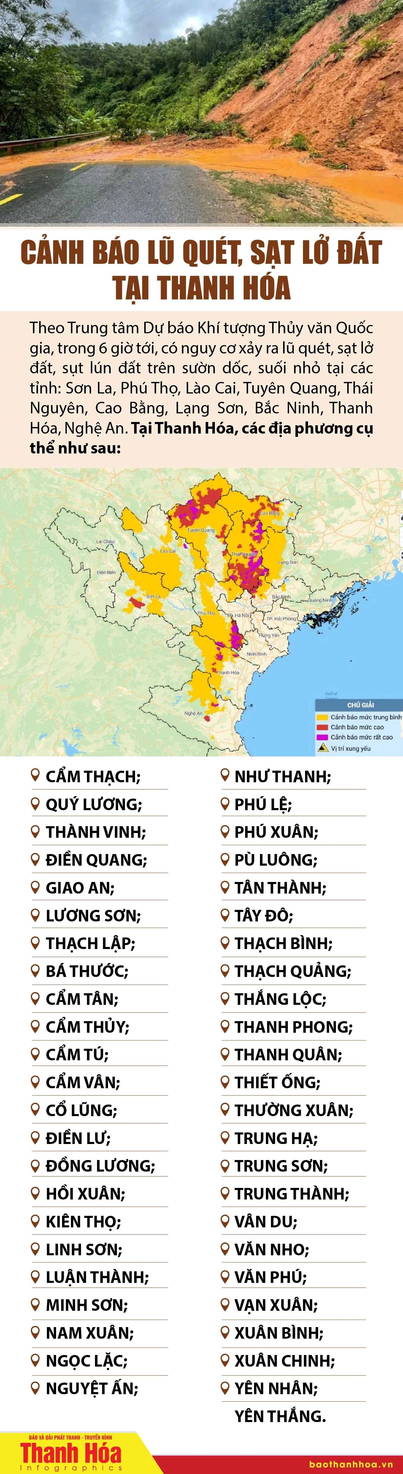 [Infographics] - Cảnh báo lũ quét, sạt lở đất tại Thanh Hóa và khuyến cáo ứng phó
