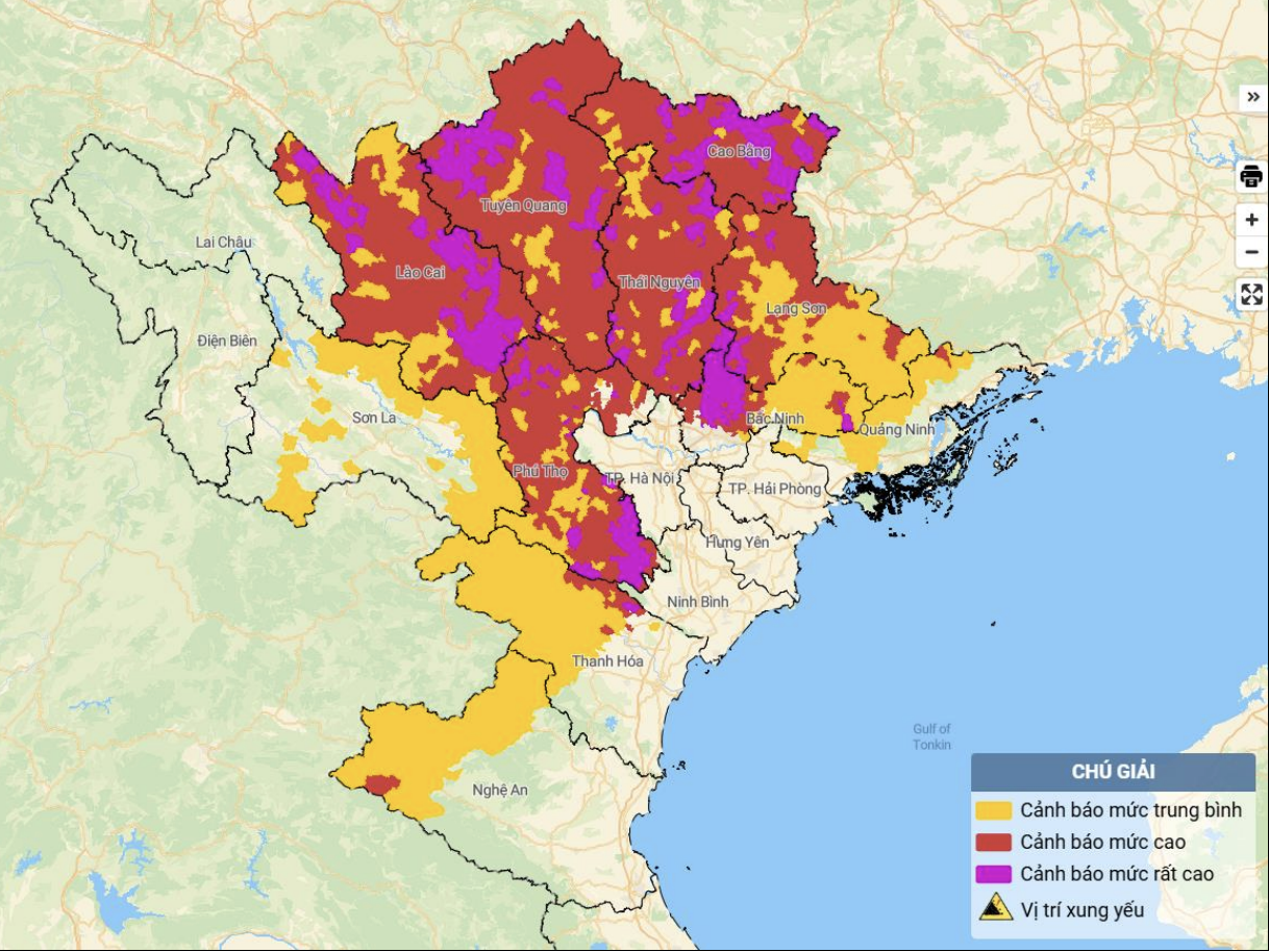 Danh sách các xã có nguy cơ sạt lở đất trong 6 giờ tới