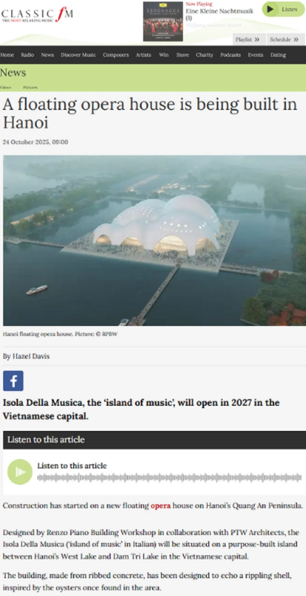 Nhà hát Opera Hà Nội xuất hiện trên trang tin âm nhạc cổ điển hàng đầu thế giới