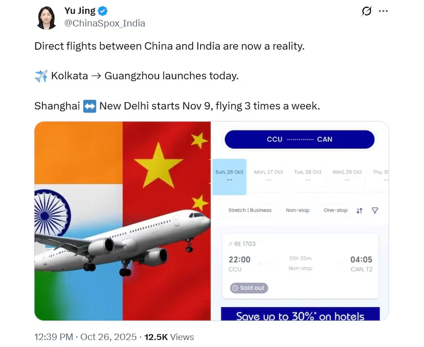 Các chuyến bay thẳng giữa Trung Quốc và Ấn Độ được nối lại sau 5 năm gián đoạn