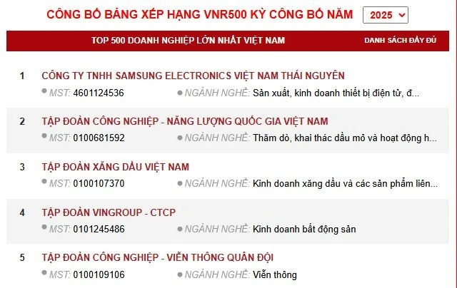 Công bố Bảng xếp hạng VNR500 - Top500 Doanh nghiệp lớn nhất Việt Nam năm 2025