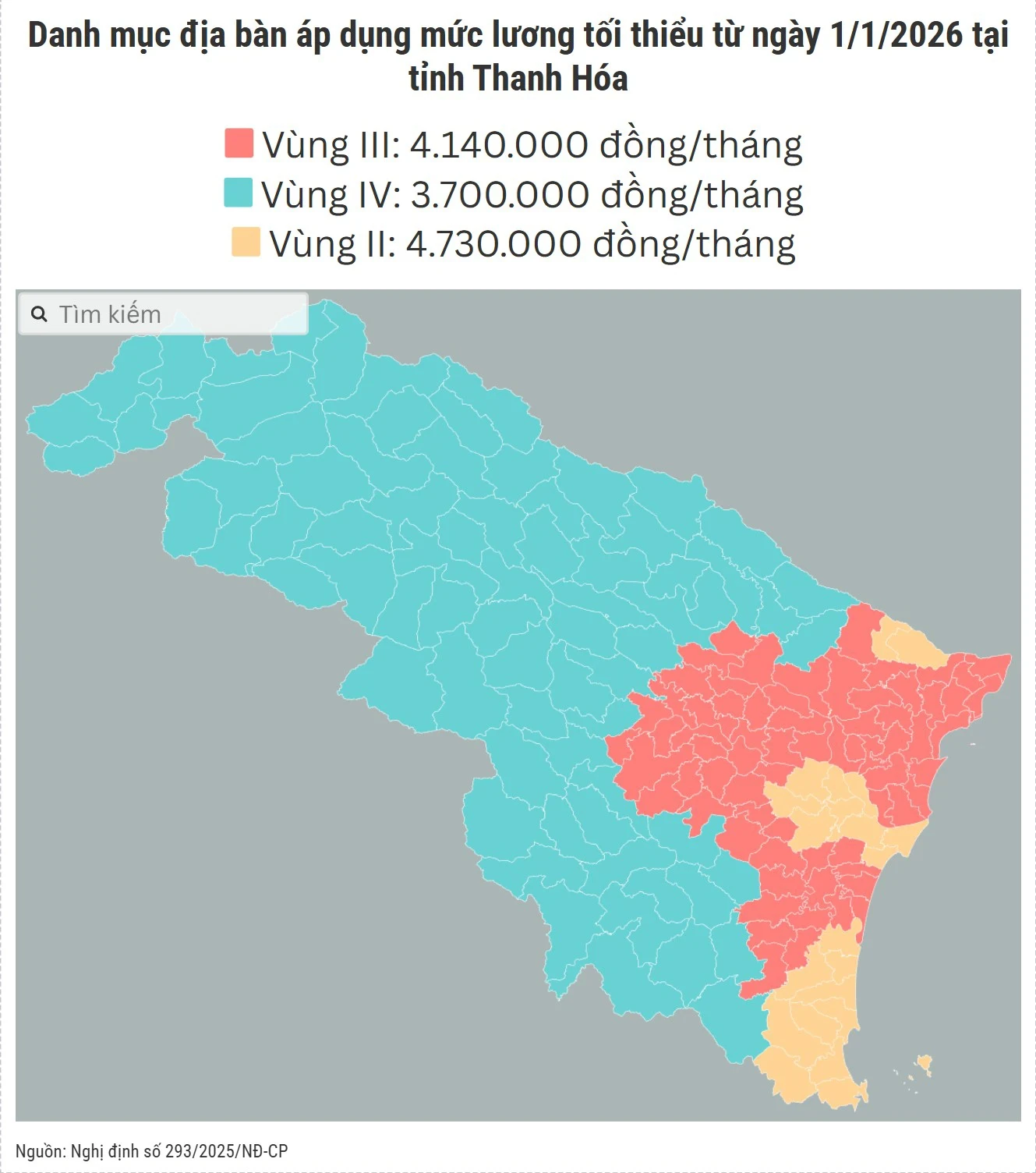 [Interactive] Chi tiết danh mục địa bàn áp dụng mức lương tối thiểu từ ngày 1/1/2026 tại Thanh Hóa