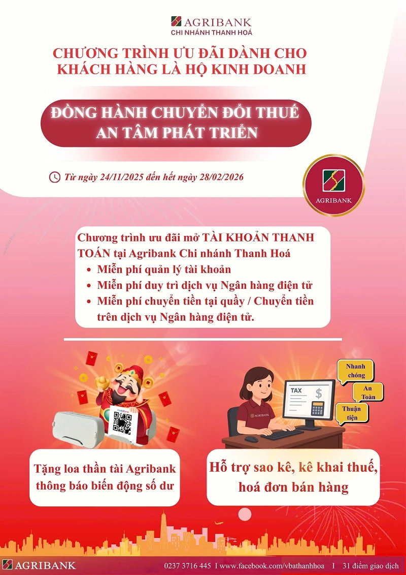 Agribank Thanh Hóa đồng hành chuyển đổi thuế - an tâm phát triển