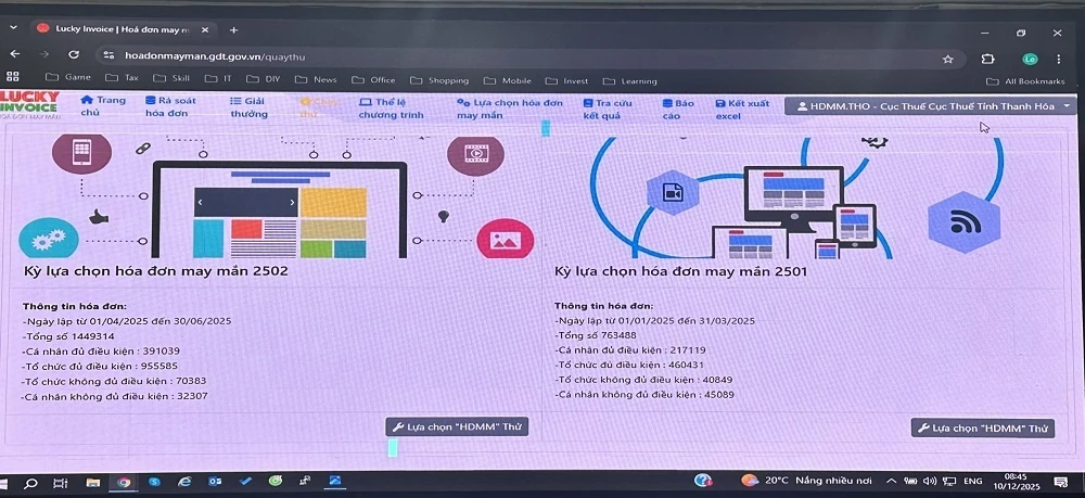 Bấm số lựa chọn “Hóa đơn may mắn” quý I, II/2025