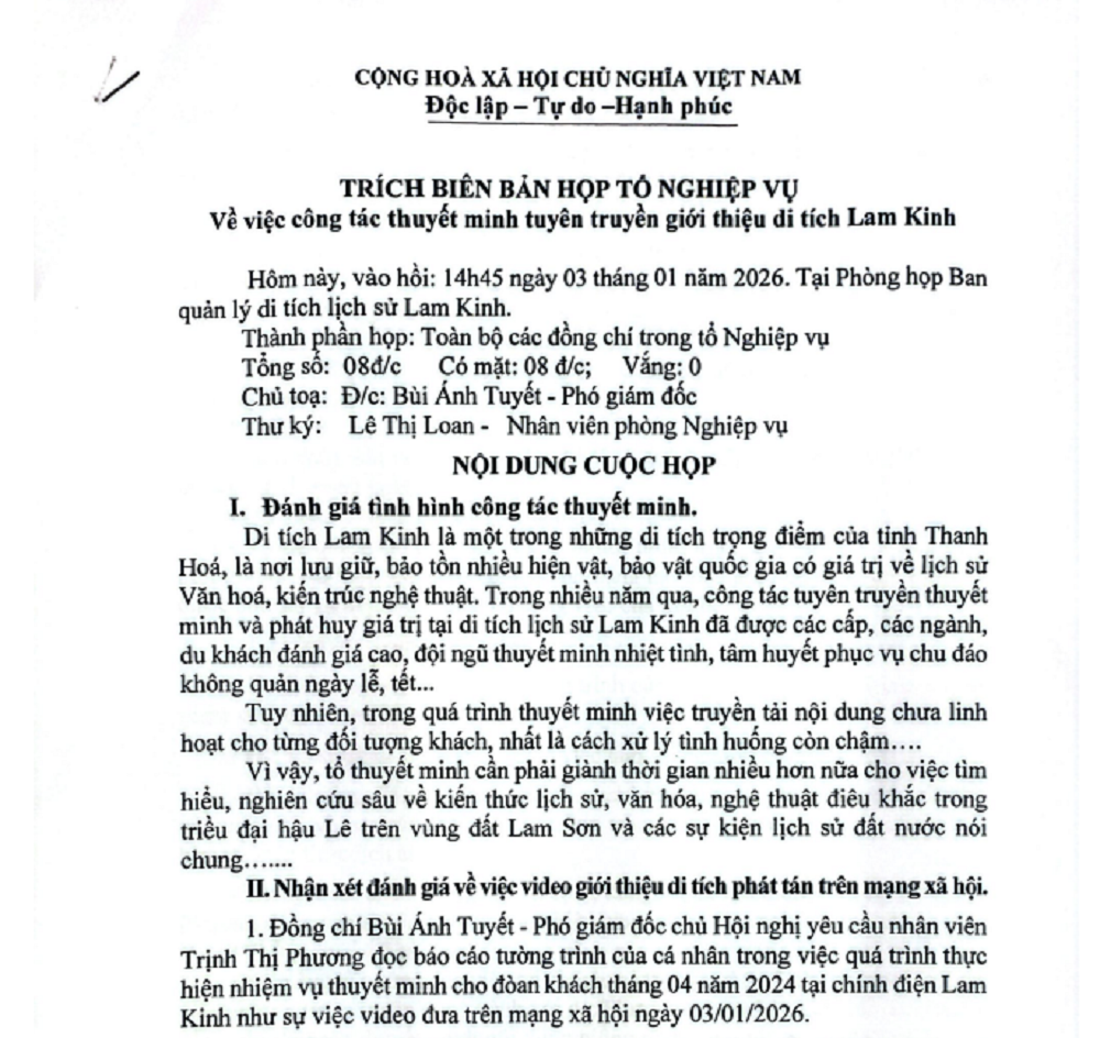 Xử lý nghiêm vụ việc hướng dẫn viên thuyết minh sai tại Di tích Lam Kinh