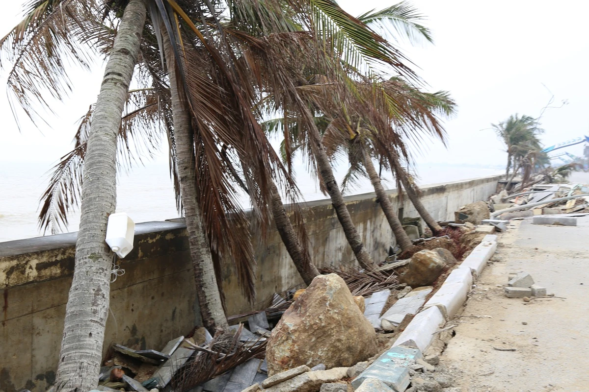 Phó Chủ tịch Thường trực UBND tỉnh Mai Xuân Liêm kiểm tra các điểm sạt lở công trình kè bờ biển xã Hoằng Thanh, Hoằng Tiến