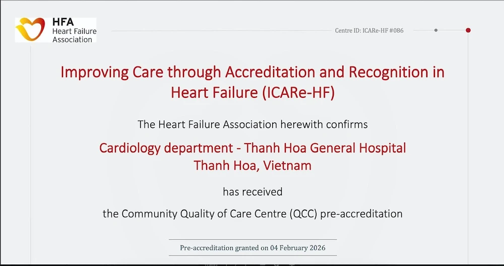 Khoa Nội Tim mạch - Bệnh viện Đa khoa tỉnh đạt chứng nhận tiêu chuẩn điều trị suy tim của Hội Tim mạch châu Âu