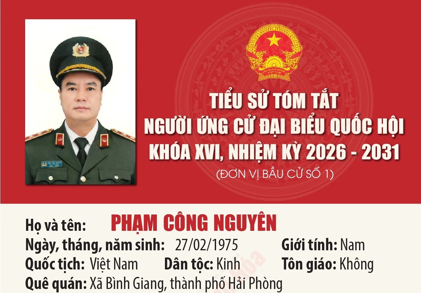 [Infographics] Tiểu sử ứng cử viên Đại biểu Quốc hội khóa XVI Phạm Công Nguyên