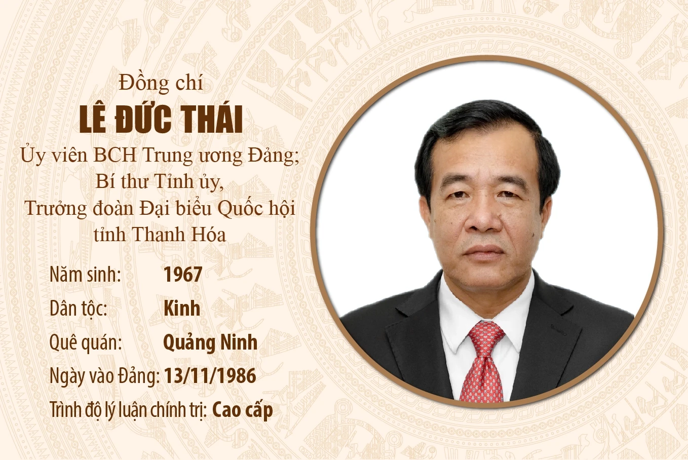 [Infographics] Tiểu sử Bí thư Tỉnh ủy Thanh Hóa Lê Đức Thái