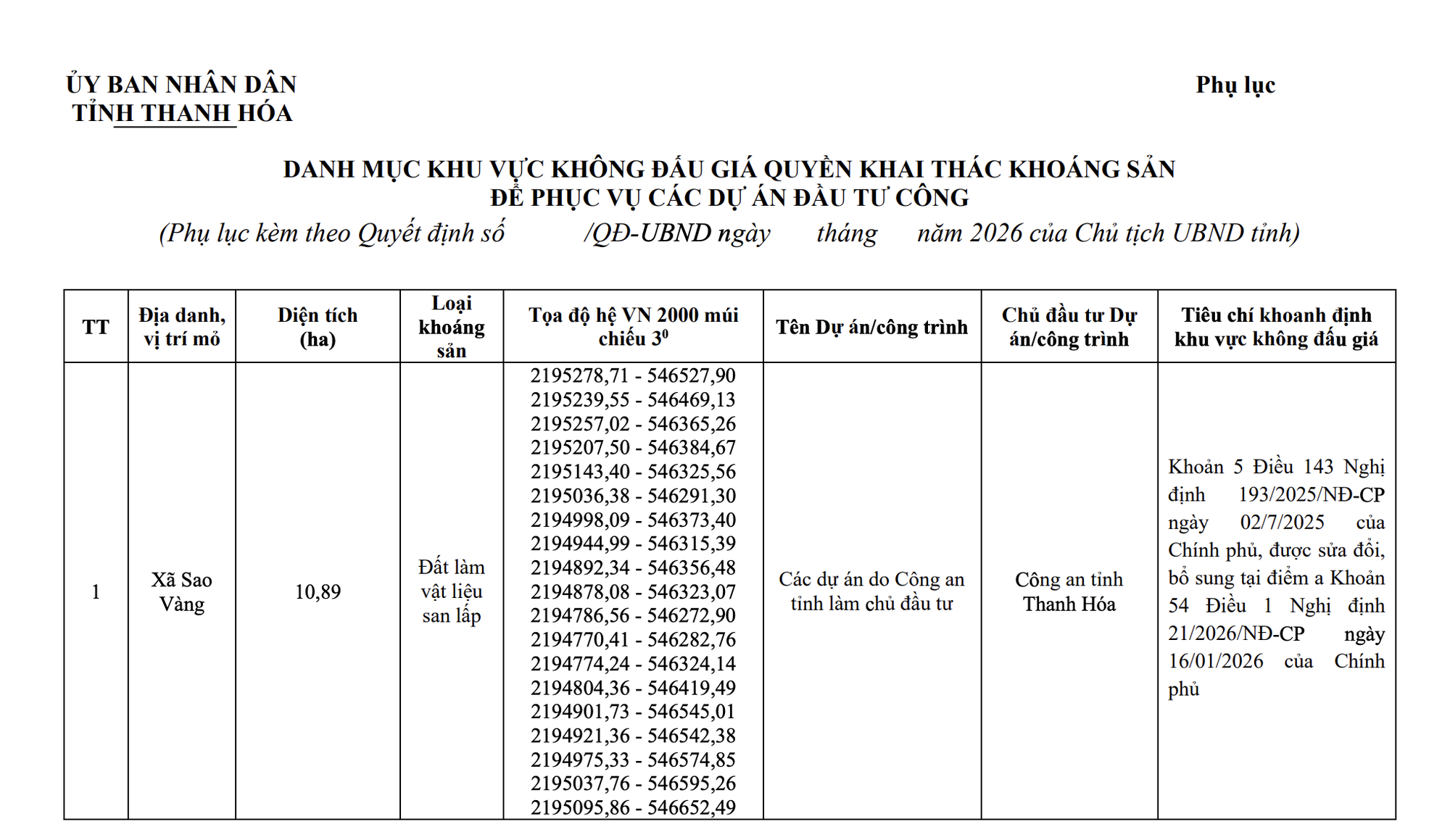 Không đấu giá quyền khai thác mỏ đất tại xã Sao Vàng phục vụ thi công dự án 