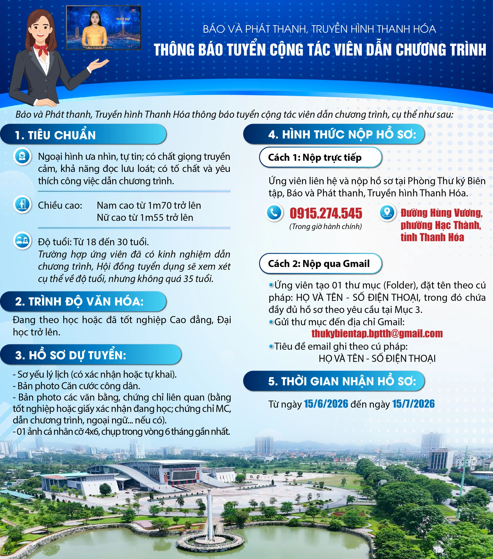Báo và Phát thanh, truyền hình Thanh Hóa tuyển cộng tác viên dẫn chương trình (MC)