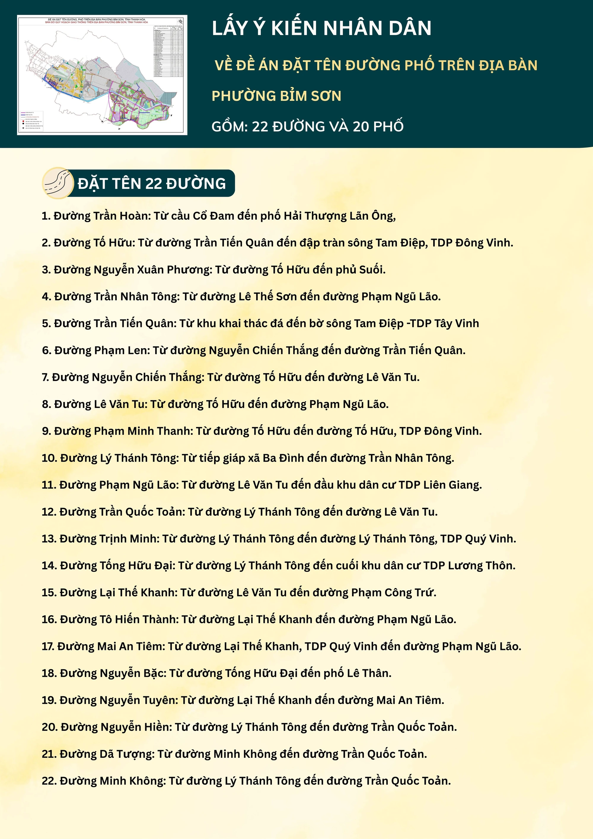 Lấy ý kiến Nhân dân về Đề án đặt tên đường, phố trên địa bàn phường Bỉm Sơn