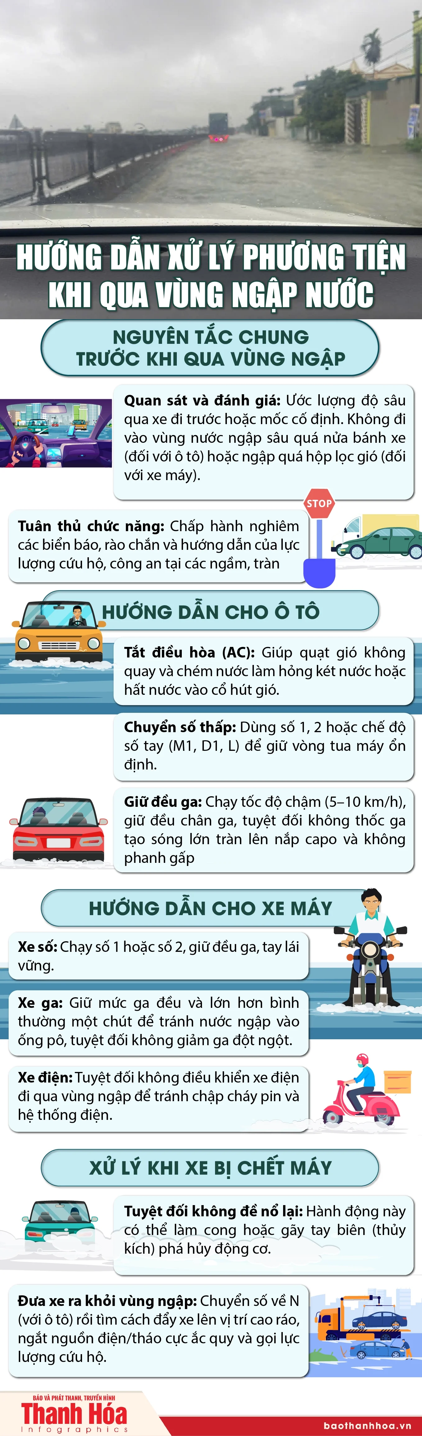 Hướng dẫn xử lý phương tiện khi qua vùng ngập nước