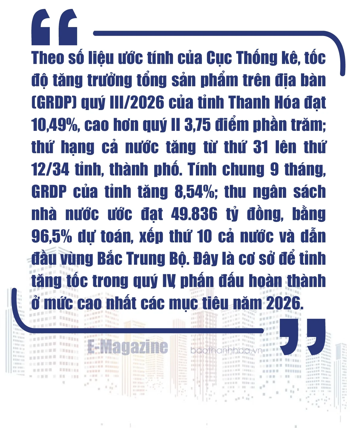 [E-Magazine] Thanh Hoá thu ngân sách 9 tháng xếp thứ 10 cả nước