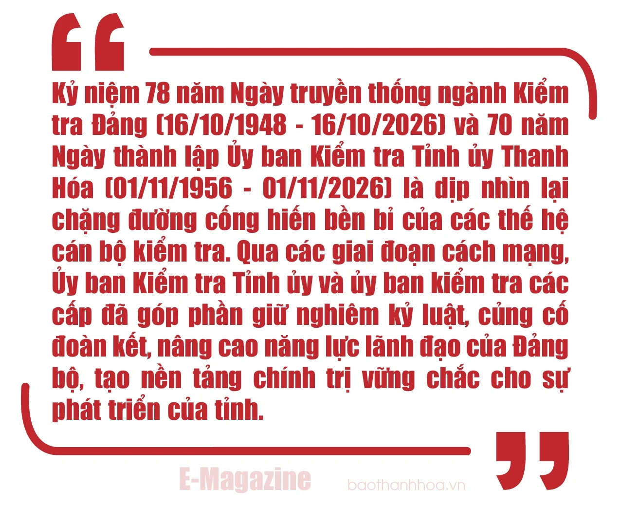 [E-Magazine] Phát huy truyền thống 70 năm ngành kiểm tra đảng bộ tỉnh Thanh Hóa