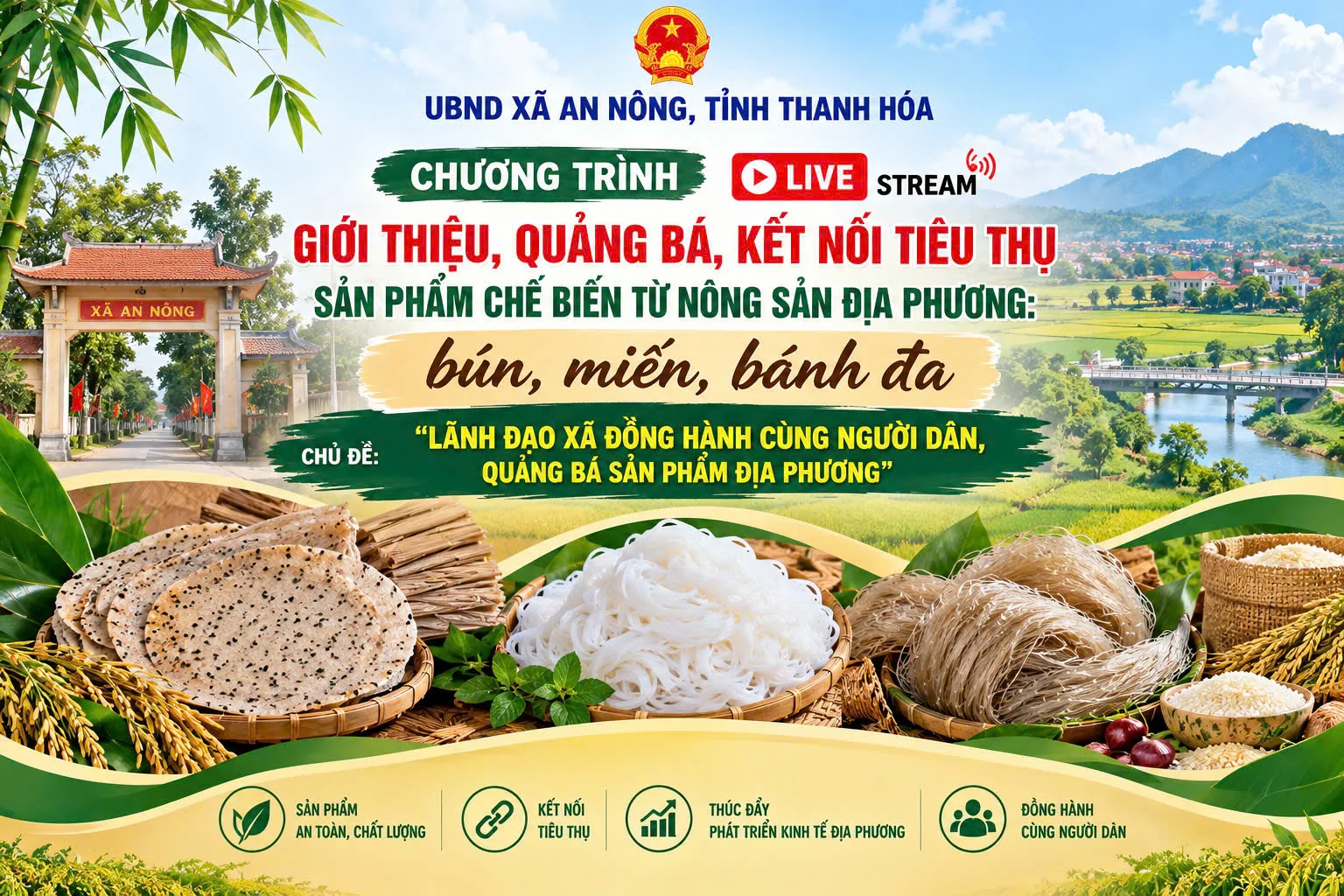 Xã An Nông livestream đưa bún, bánh đa, miến quê đến người tiêu dùng cả nước