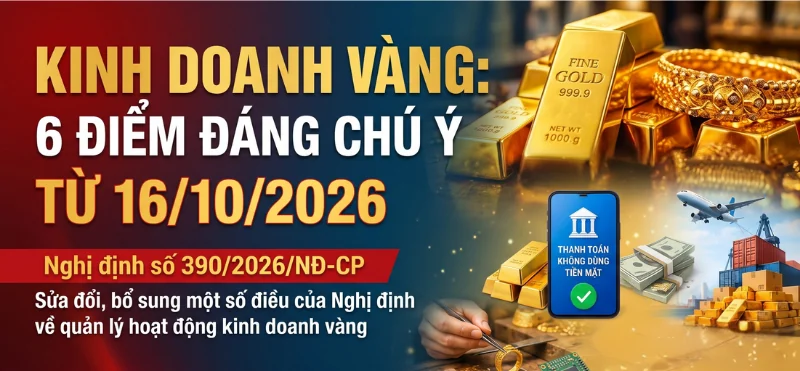 Kinh doanh vàng: 6 điểm đáng chú ý từ ngày 16/10/2026