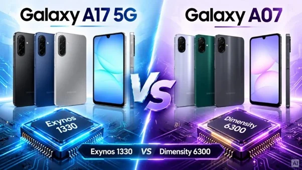 So sánh Samsung A17 5G với A07 5G: Bộ vi xử lý Exynos 1330 hay Dimensity 6300 đáng tiền hơn?