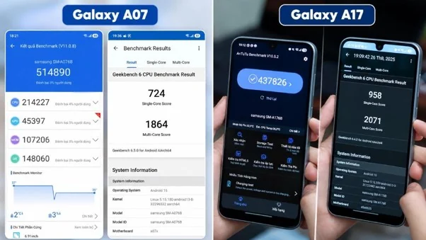 So sánh Samsung A17 5G với A07 5G: Bộ vi xử lý Exynos 1330 hay Dimensity 6300 đáng tiền hơn?