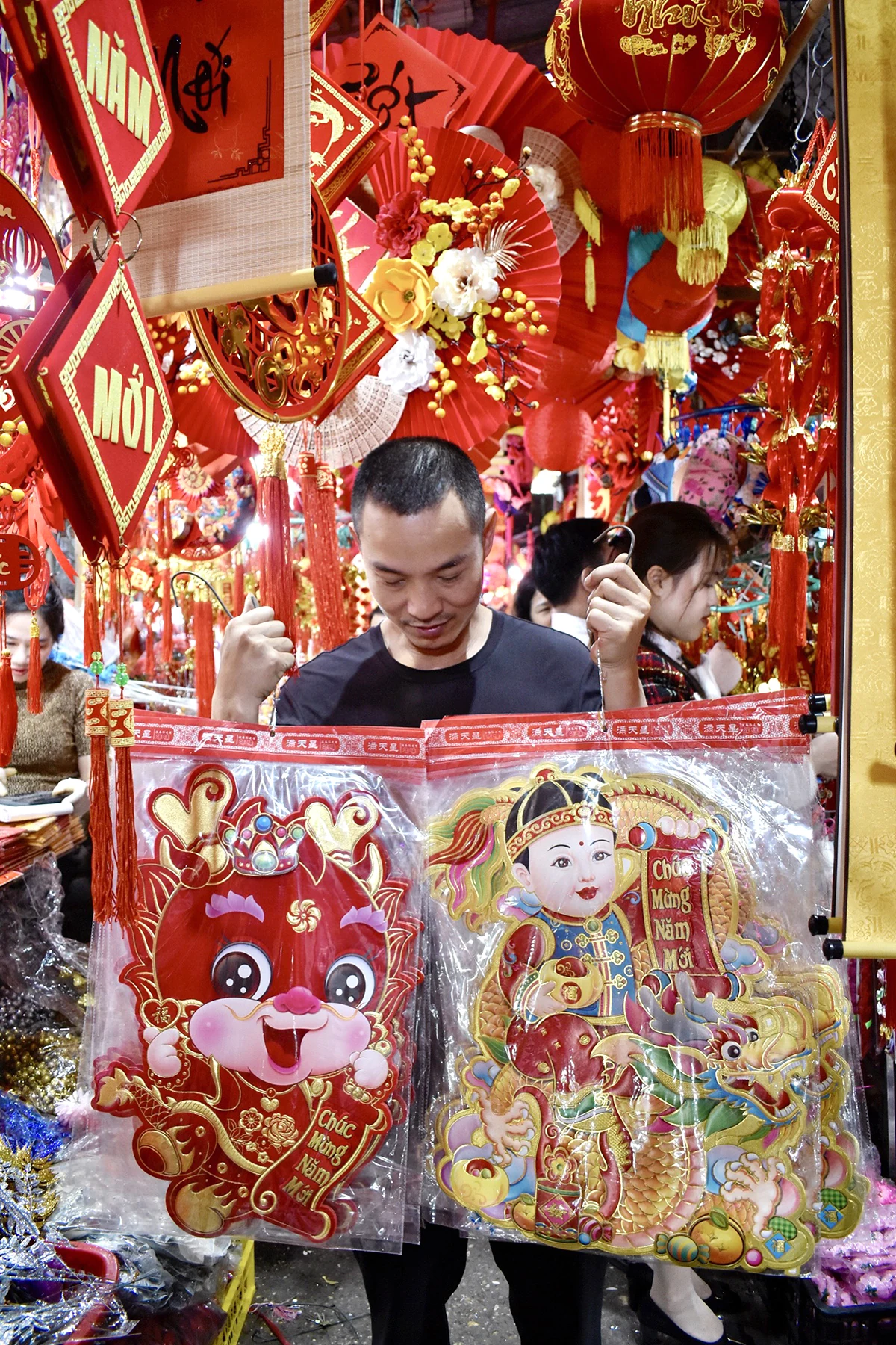 Brilliant red Tet decorations.