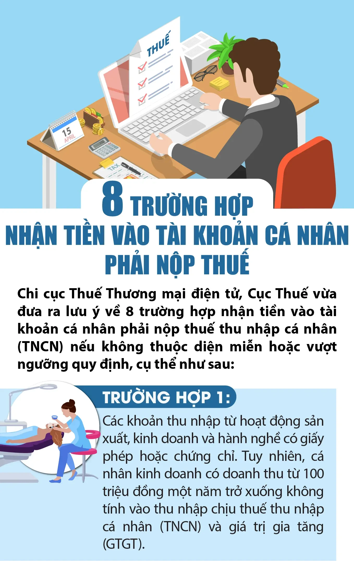 [Infographics] - 8 trường hợp nhận tiền vào tài khoản cá nhân phải nộp thuế