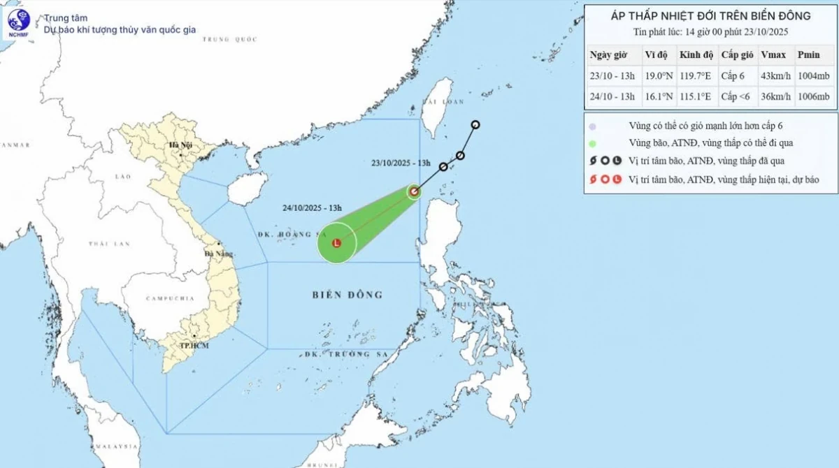 Áp thấp nhiệt đới đang tiến vào Biển Đông