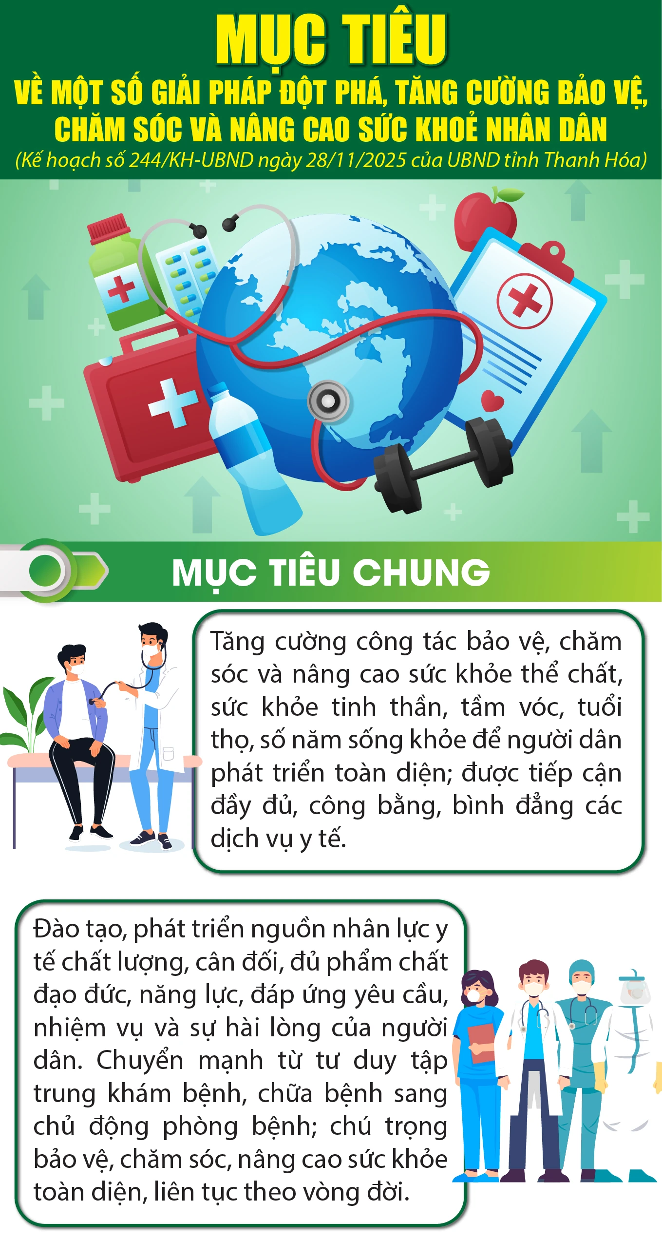 [Infographics] - Mục tiêu về một số giải pháp đột phá, tăng cường bảo vệ, chăm sóc và nâng cao sức khỏe Nhân dân