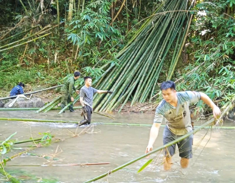 Thanh niên xã Sơn Điện hỗ trợ bà con chặt luồng gây quỹ