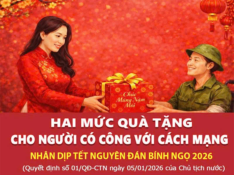 Hai mức quà tặng cho người có công với cách mạng nhân dịp Tết Nguyên đán Bính Ngọ 2026