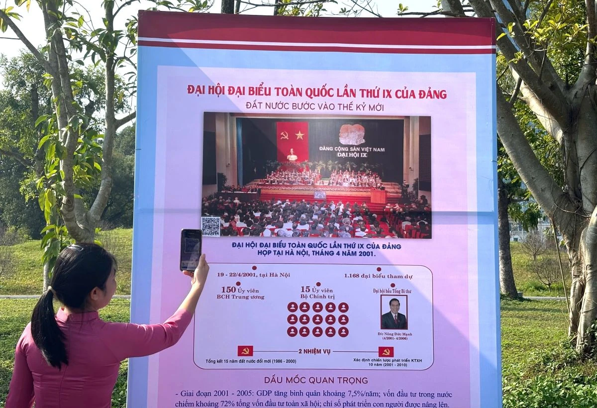 Học sinh hào hứng tham quan triển lãm tranh cổ động chào mừng Đại hội đại biểu toàn quốc lần thứ XIV của Đảng