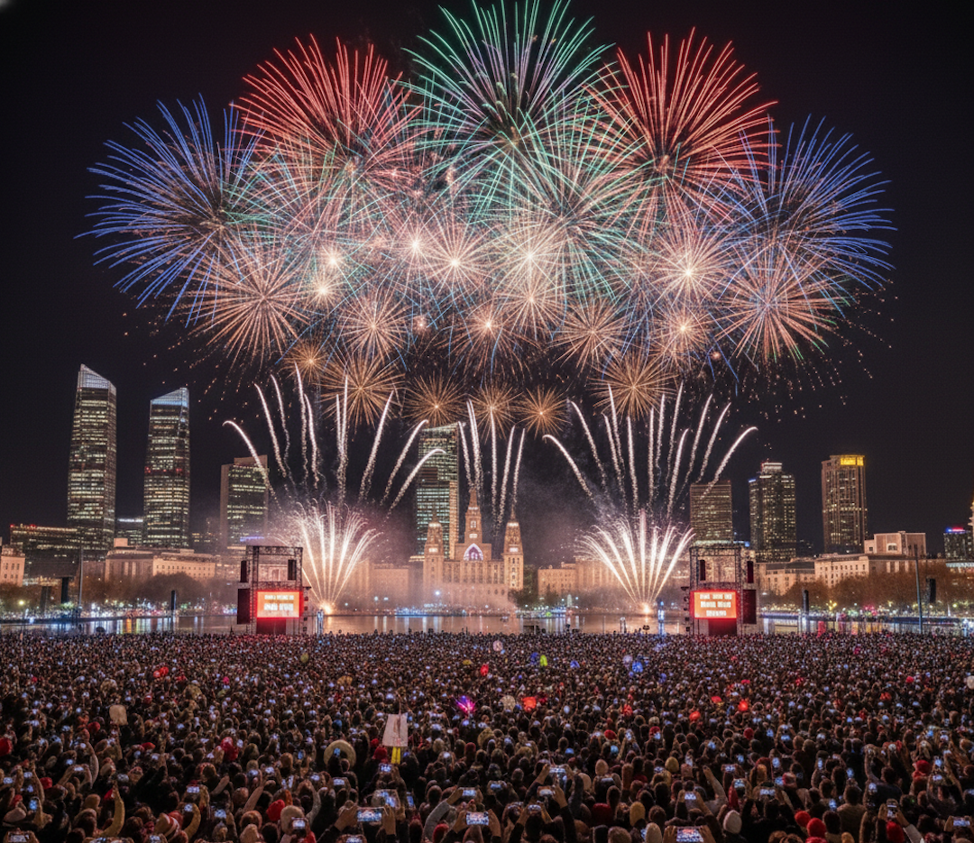 Pháo hoa ngoài ban công